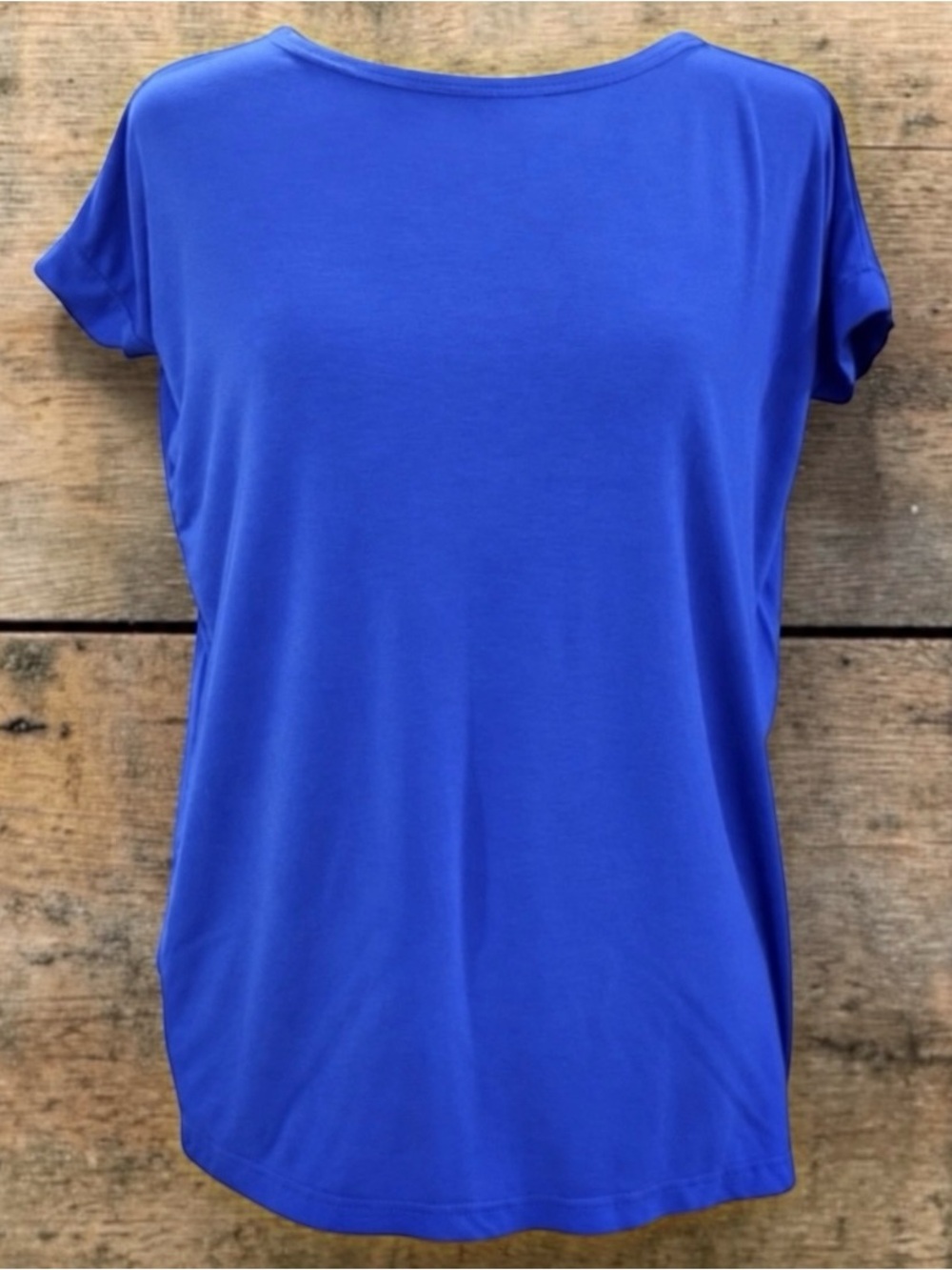 Piko Girl Solid Royal Blue Cap cuff Sleeve Stretch Fit Casual Tee Tshirt